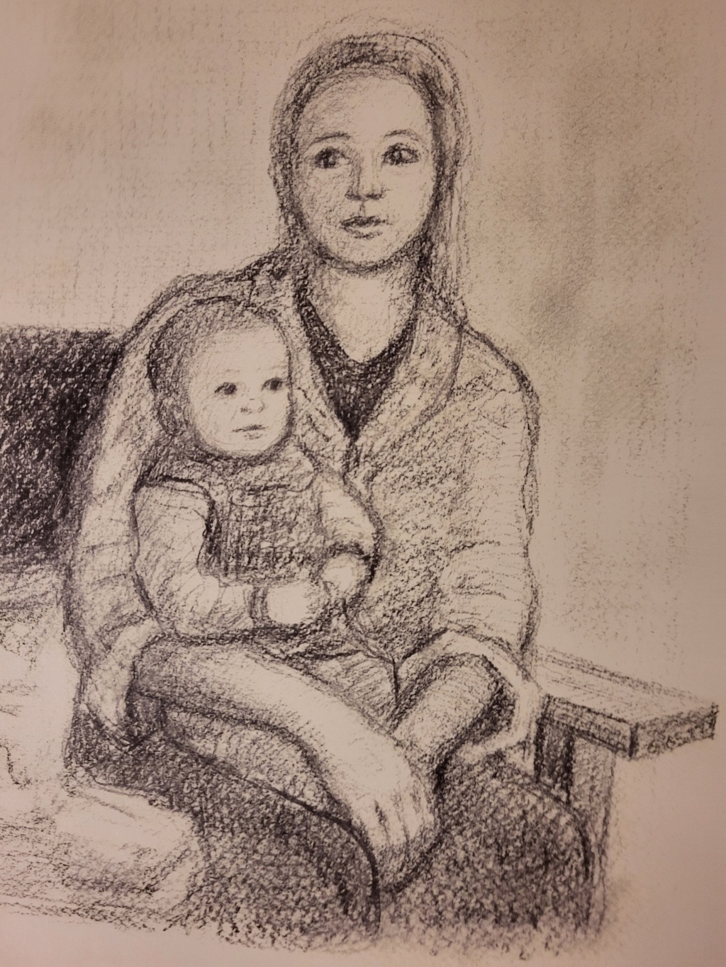 Mor og barn, blyant