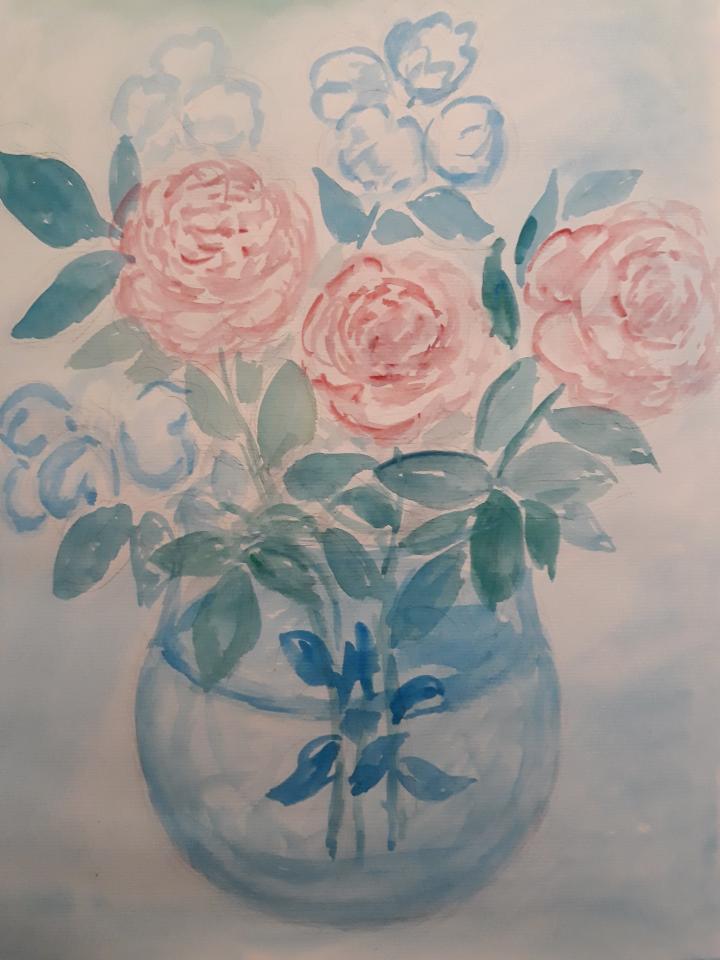 Akvarel rosenbuket
