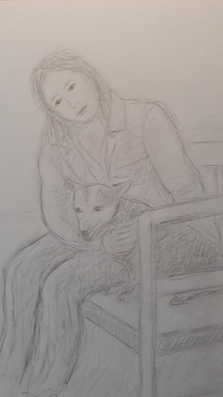 blyant - kvinde og hund