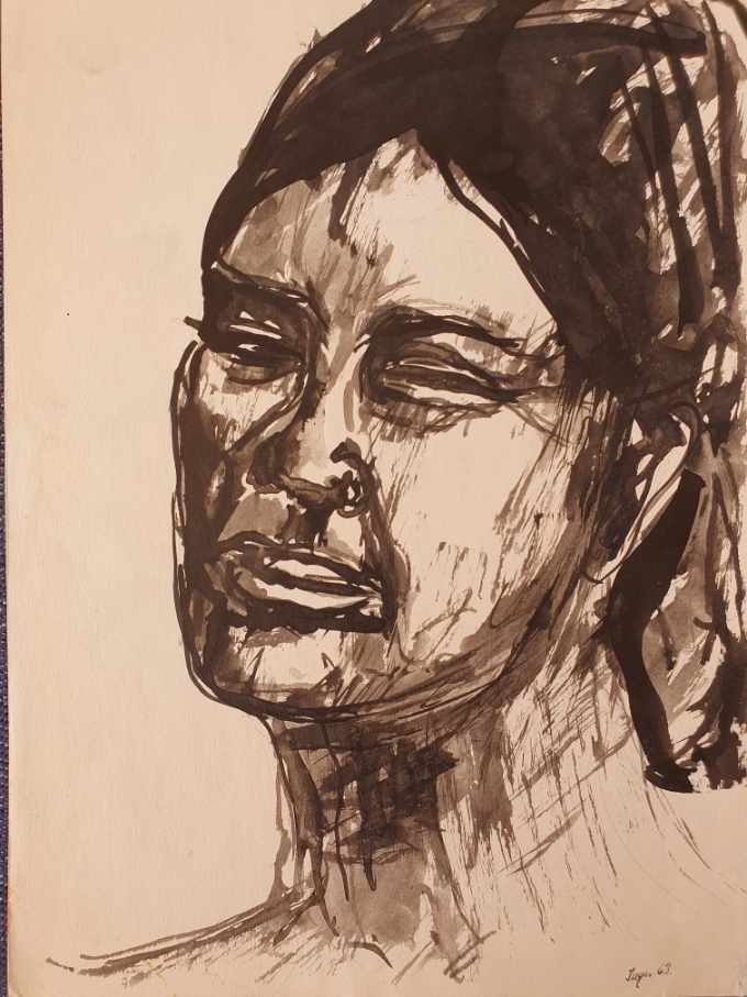 Tusch, kvinde smiler, ca. 1962