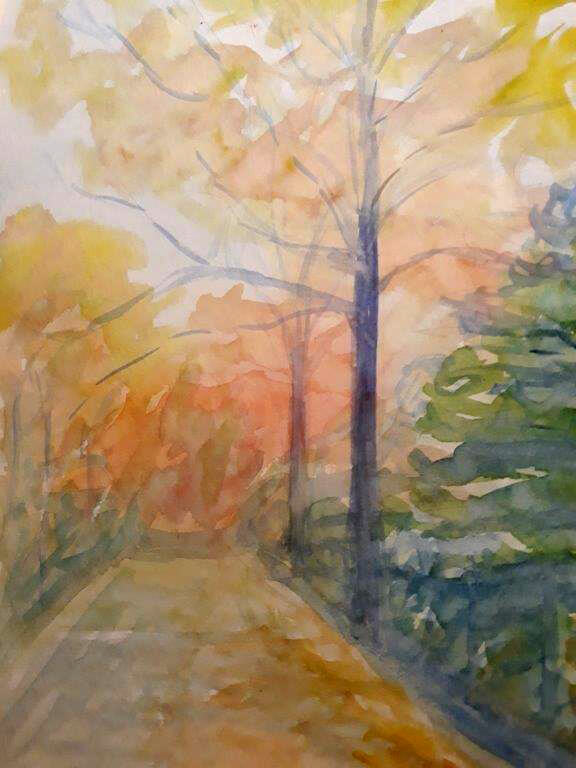 Jyderup Skov, efterår, akvarel, 2020
