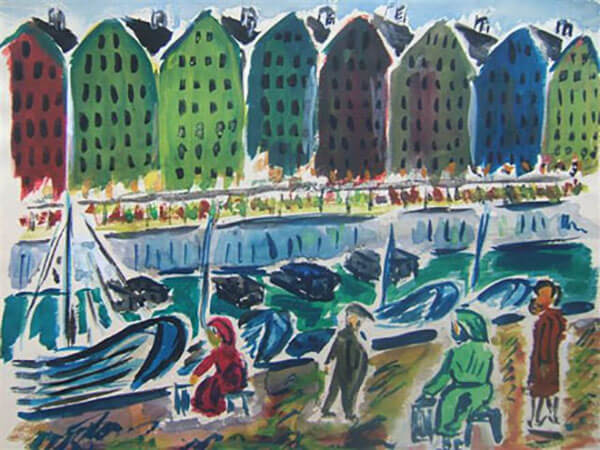 Nyhavn, fantasibillede, vandfarve, 1955