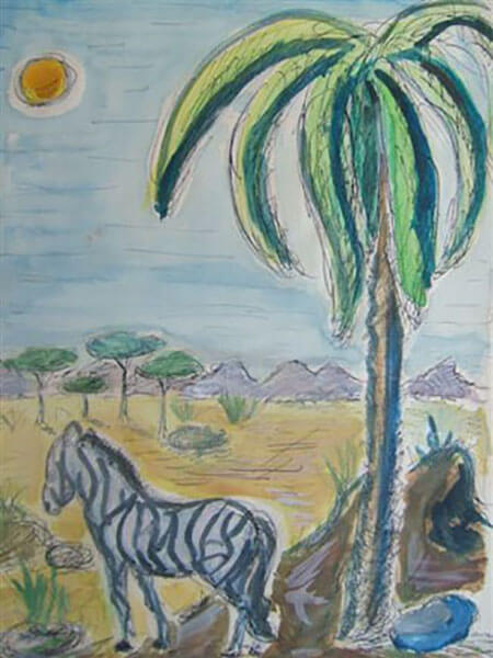 Zebra på savannen, fantasibillede, 1956