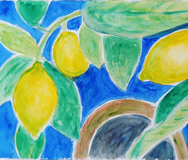 Mit citrontræ, akvarel, 2019