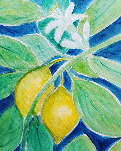 Mit citrontræ, akvarel, 2019